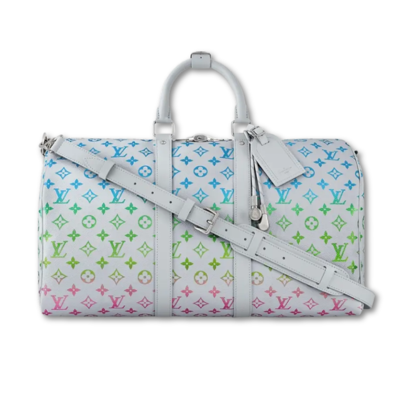 LOUIS VUITTON KEEPALL BANDOULIERE MONOGRAM DUFFEL BAG - WHITE