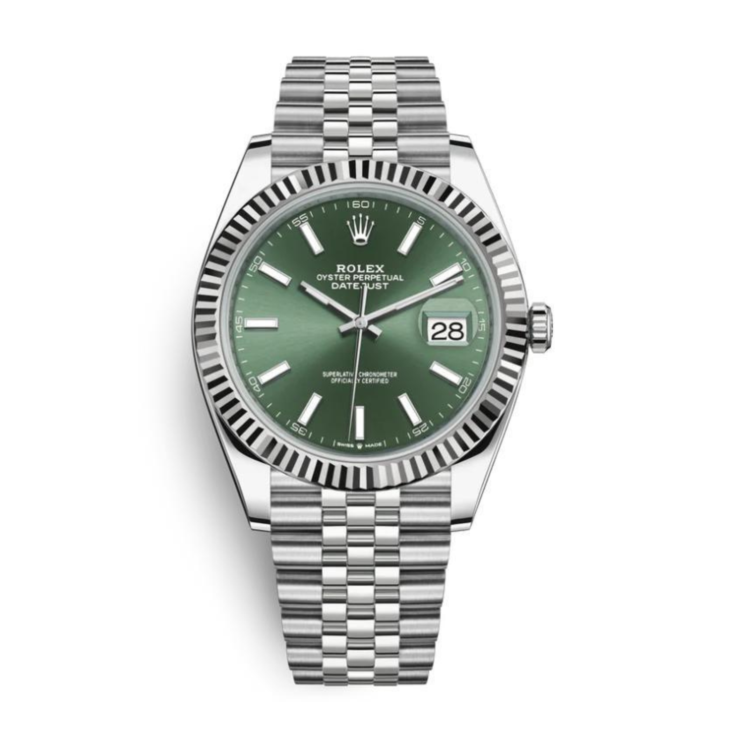 ROLEX DATEJUST FLUTED MINT GREEN JUBILEE - SILVER