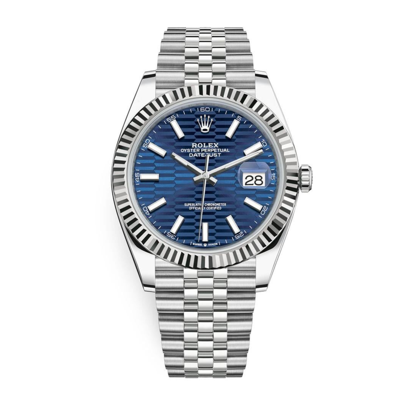 ROLEX DATEJUST 41 FLUTED BRIGHT BLUE MOTIF DIAL