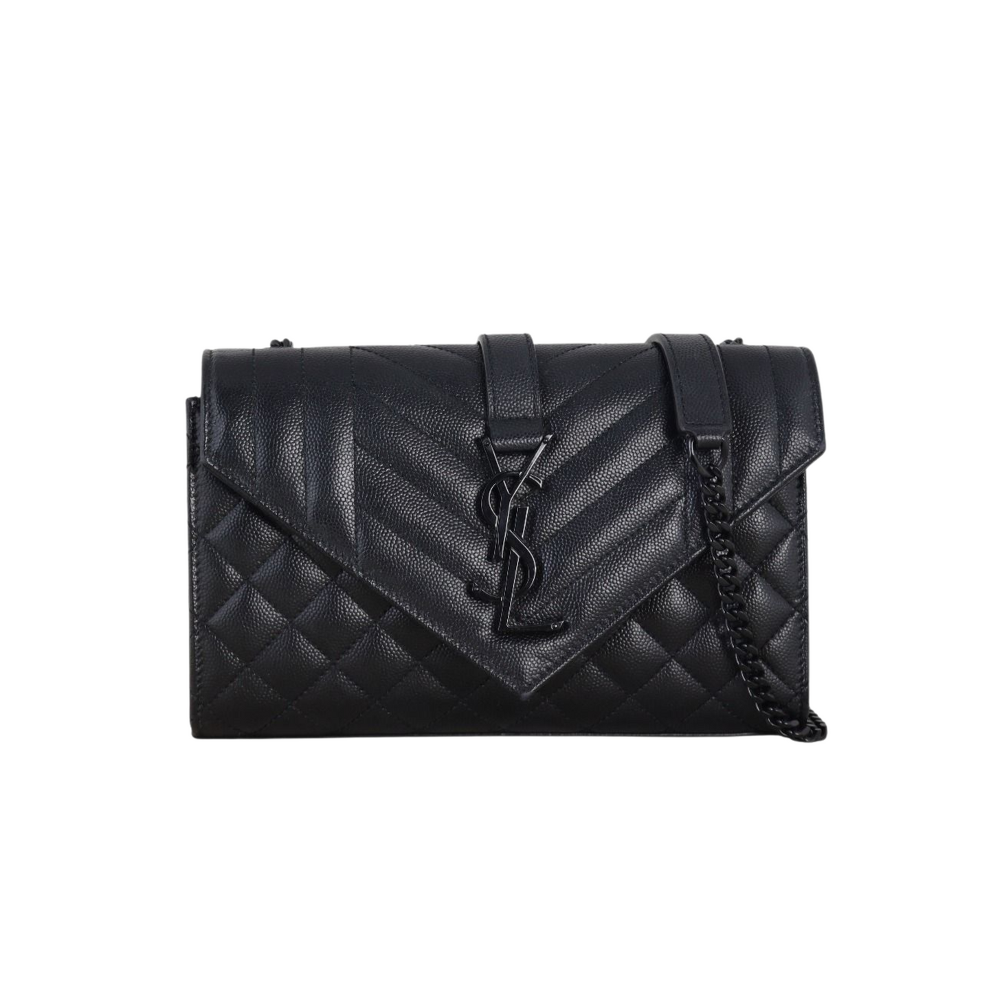 YVES SAINT LAURENT GRAIN DE POUDRE ENVELOPE CHAIN WALLET - ALL BLACK