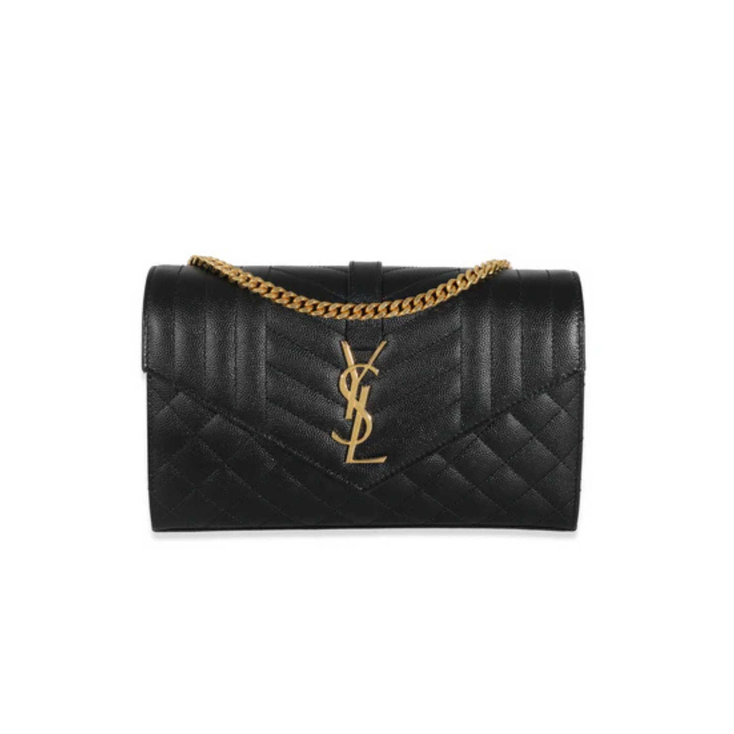 YVES SAINT LAURENT GRAIN DE POUDRE ENVELOPE CHAIN WALLET - BLACK