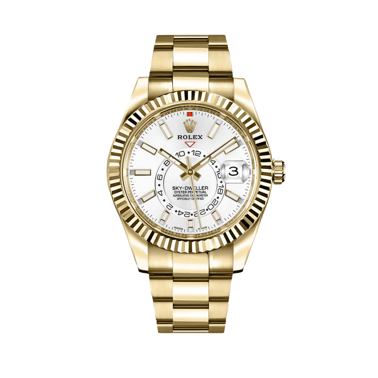 ROLEX SKY DWELLER YELLOW GOLD 42 WHITE BATON DIAL