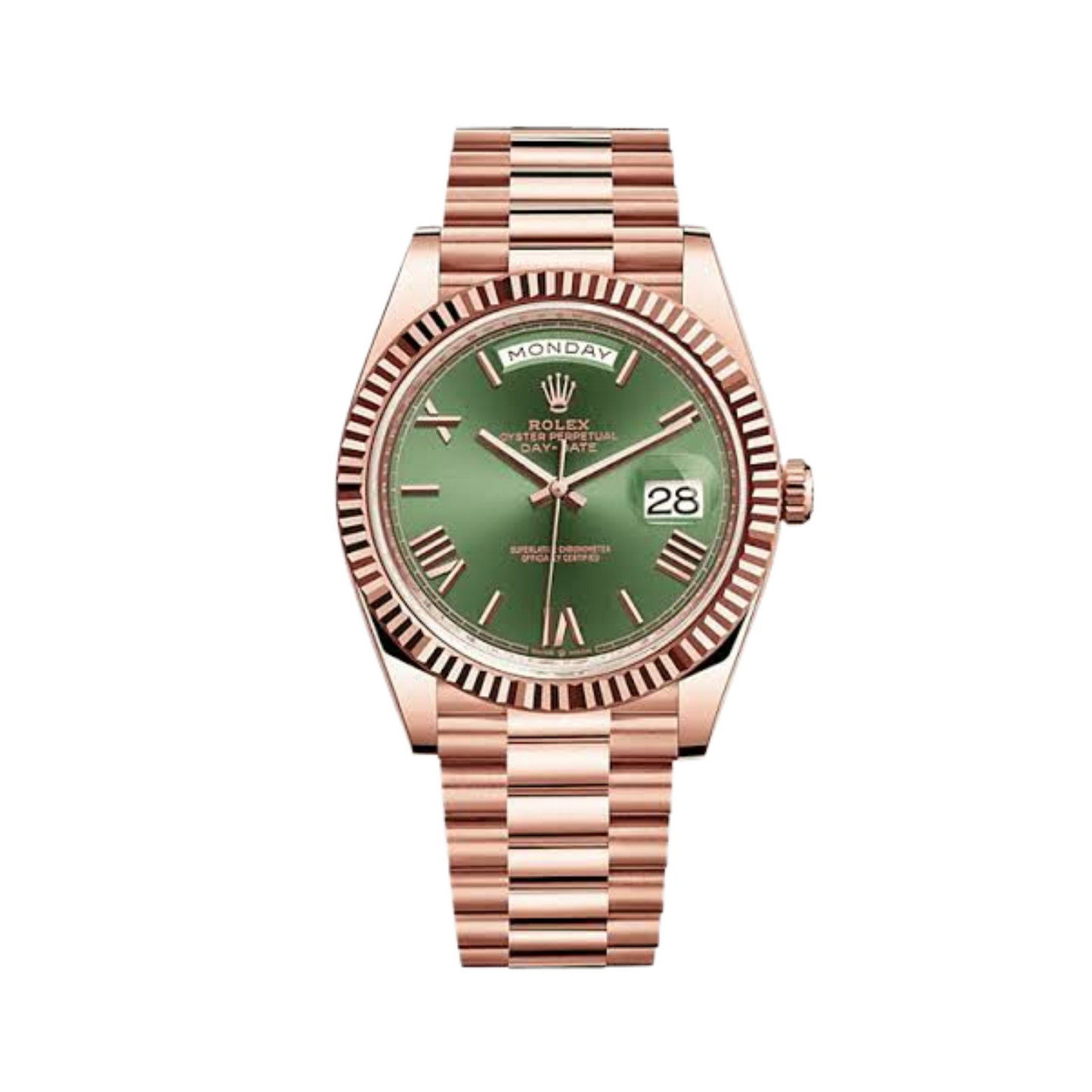 ROLEX DAY DATE 40 ROSE GREEN ROMAN DIAL