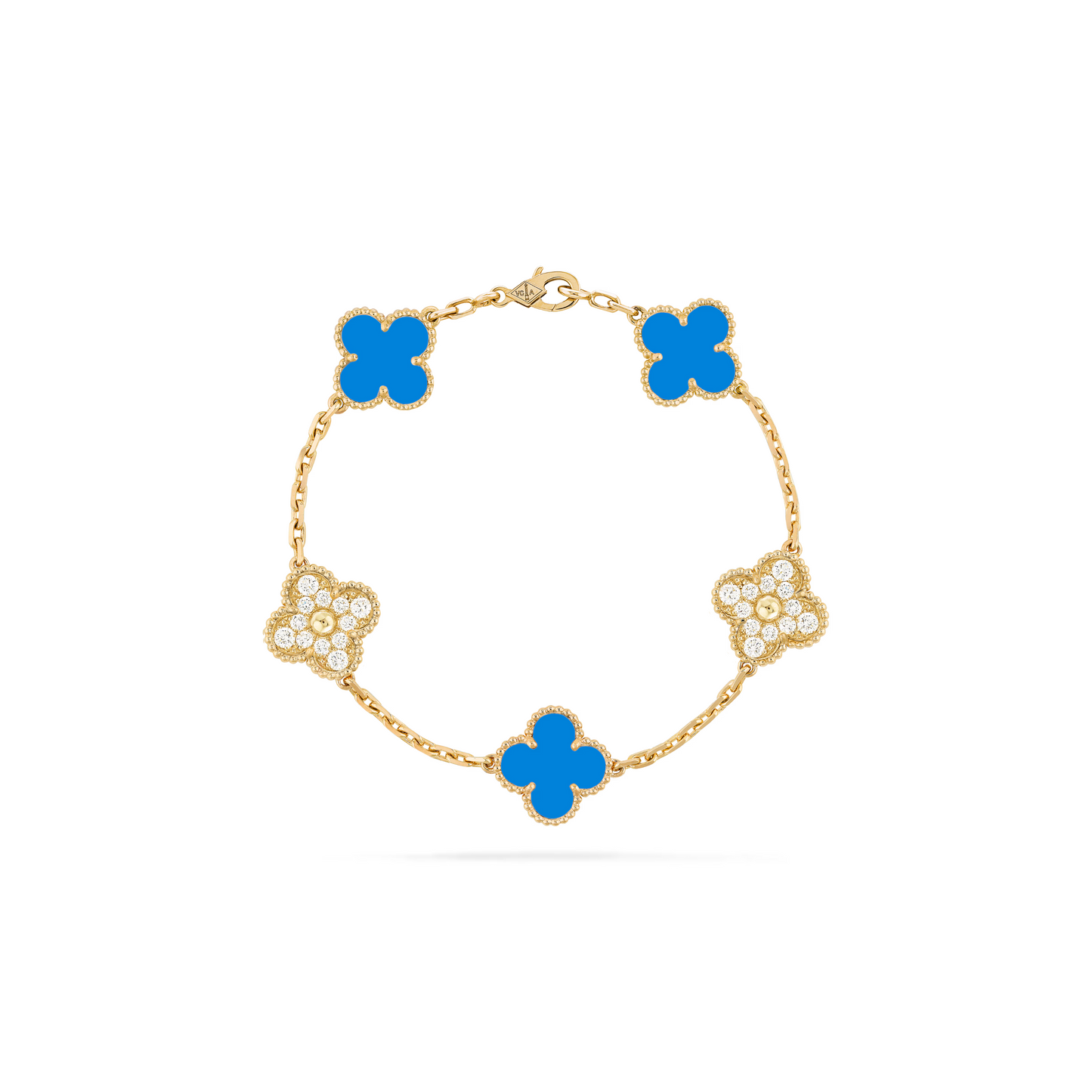 VAN CLEEF VINTAGE ALHAMBRA BRACELET - GOLD/BLUE/DIAMANTE