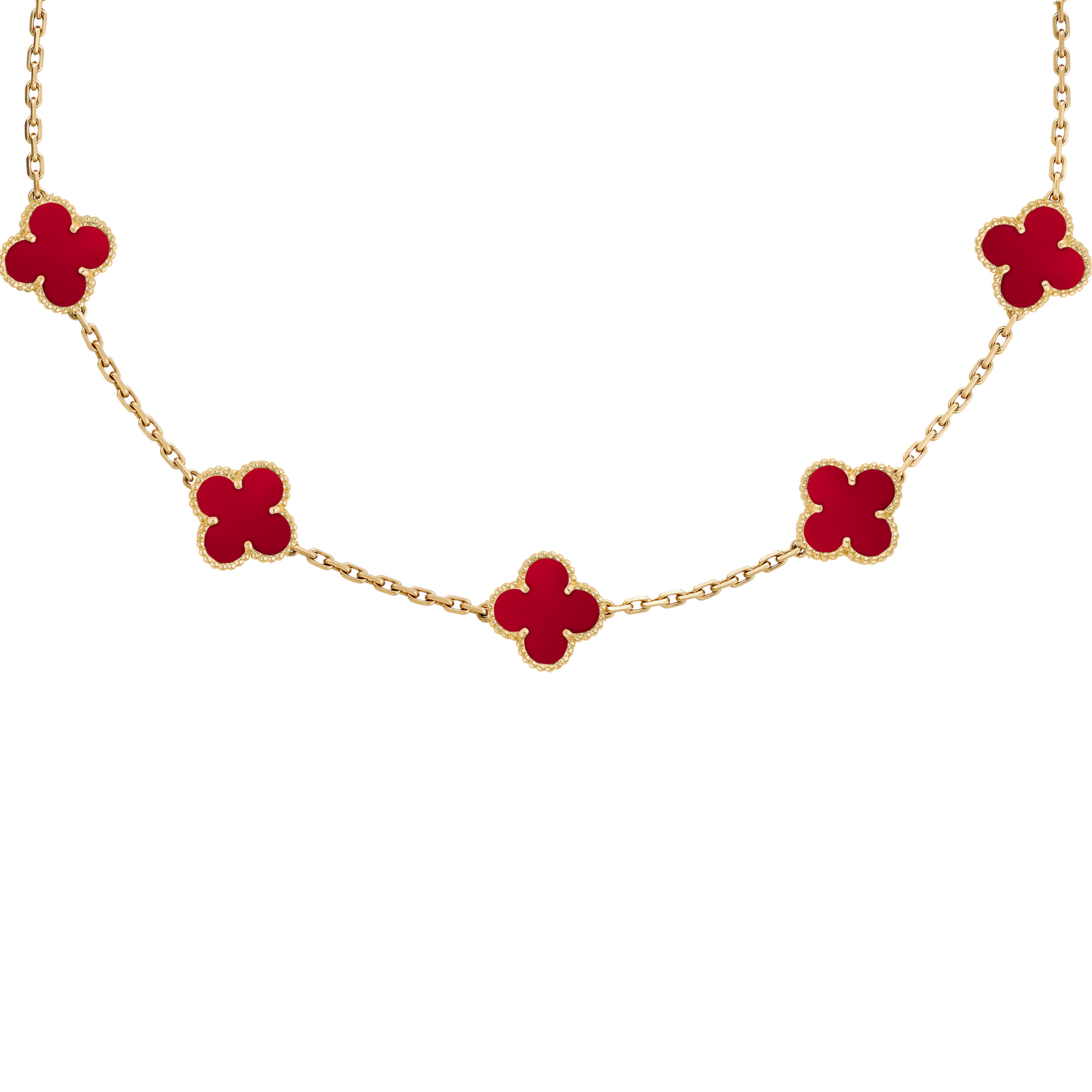 VAN CLEEF VINTAGE ALHAMBRA NECKLACE SMALL PENDANTS - GOLD/RED