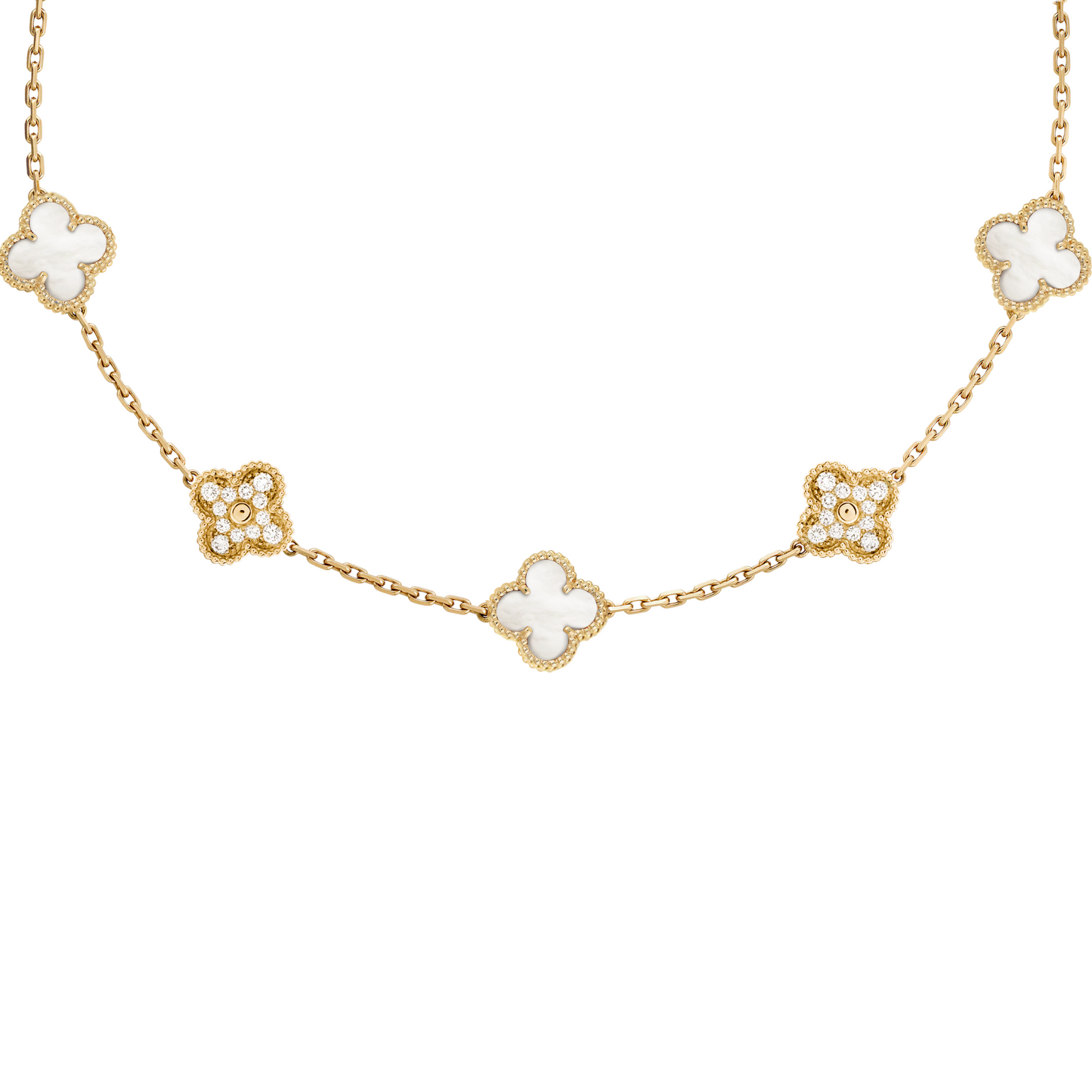 VAN CLEEF VINTAGE ALHAMBRA NECKLACE - GOLD/WHITE/DIAMANTE
