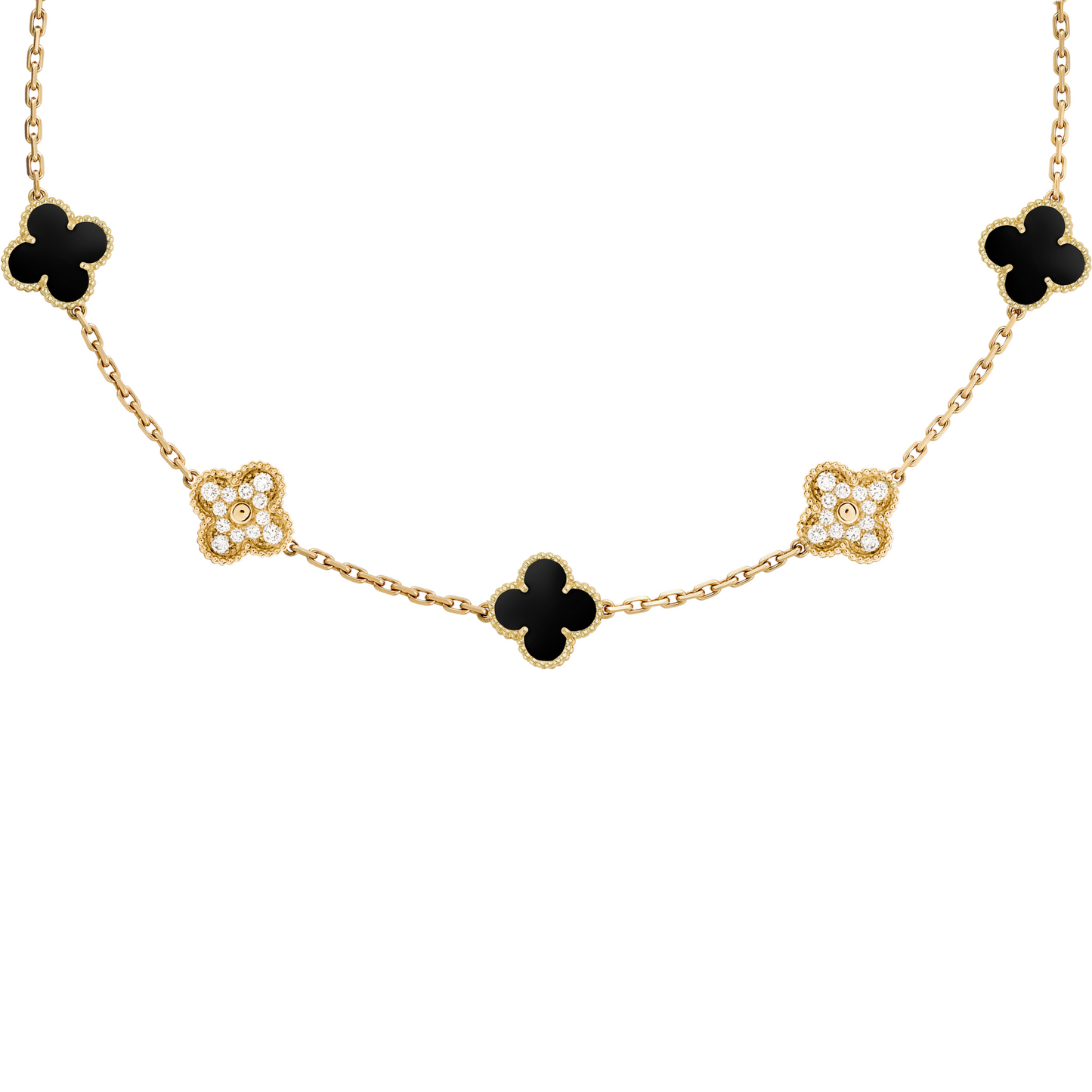 VAN CLEEF VINTAGE ALHAMBRA NECKLACE - GOLD/BLACK/DIAMANTE