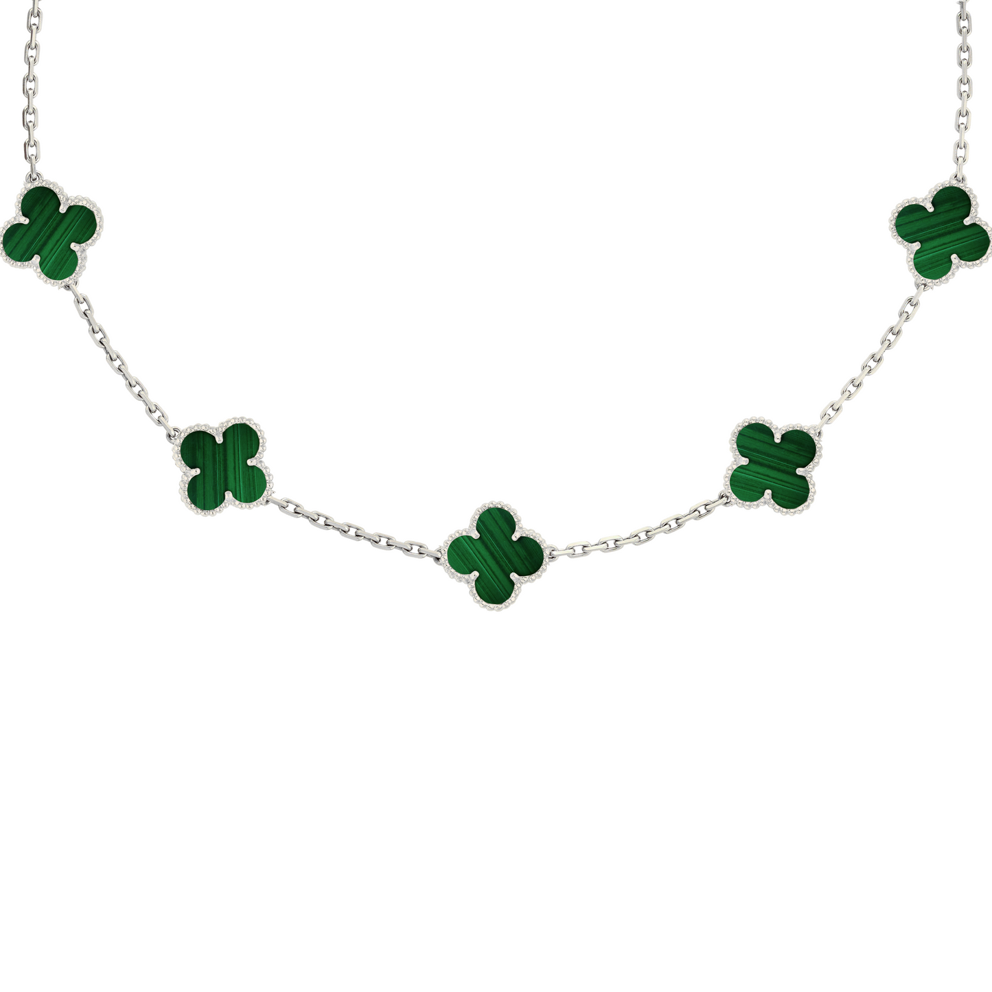 VAN CLEEF VINTAGE ALHAMBRA NECKLACE - SILVER/GREEN