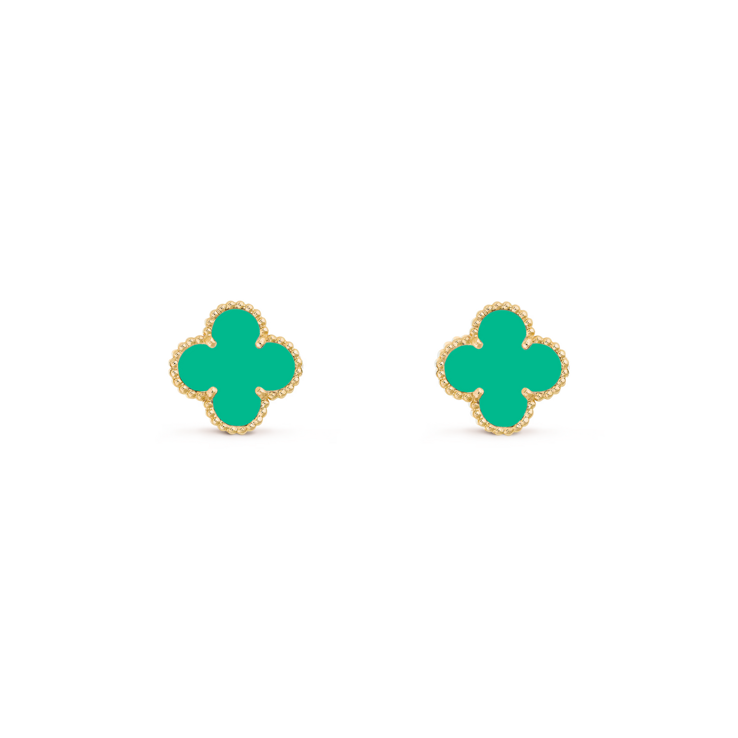 VAN CLEEF VINTAGE ALHAMBRA EAR STUDS - GOLD/TEAL