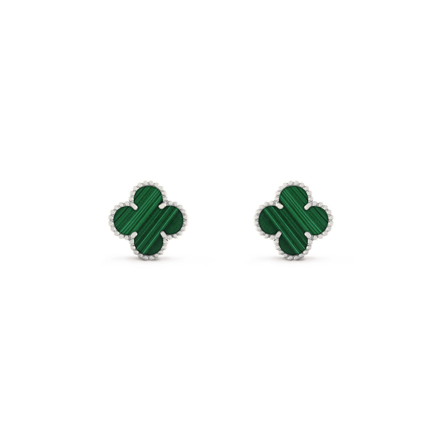 VAN CLEEF VINTAGE ALHAMBRA EAR STUDS - SILVER/GREEN