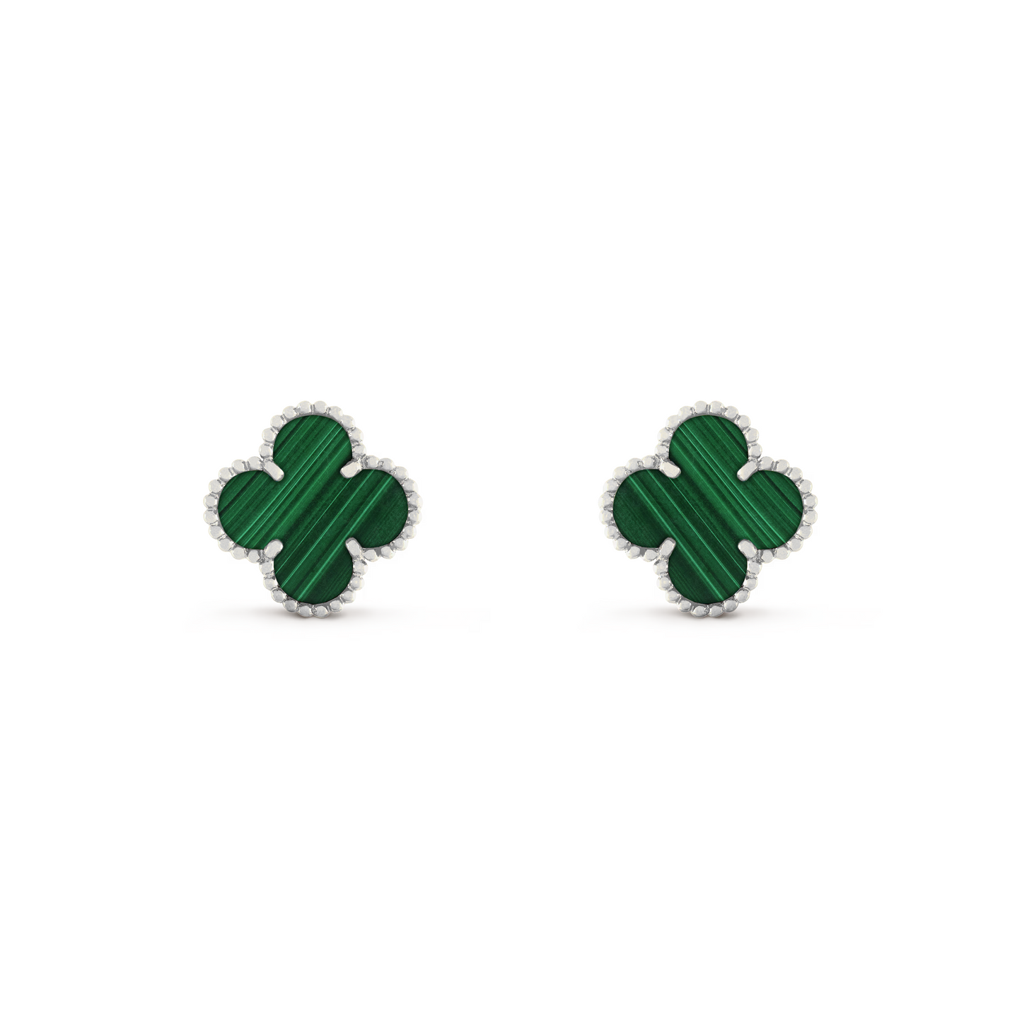 VAN CLEEF VINTAGE ALHAMBRA EARRINGS - SILVER/GREEN