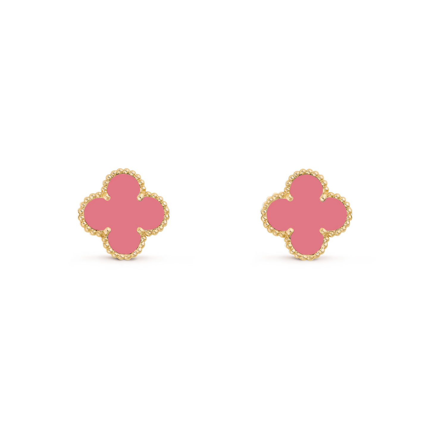 VAN CLEEF VINTAGE ALHAMBRA EAR STUDS - GOLD/CORAL