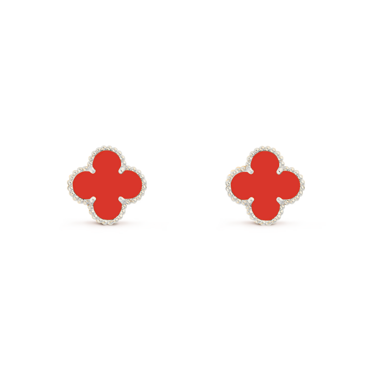 VAN CLEEF VINTAGE ALHAMBRA EAR STUDS - SILVER/RED