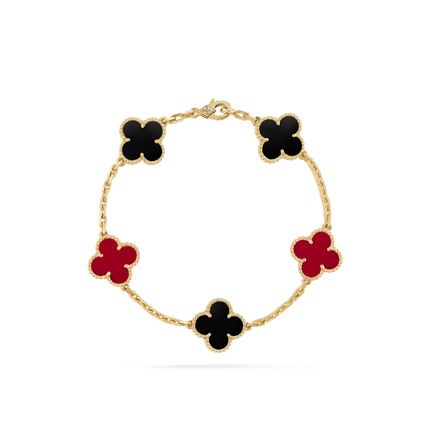 VAN CLEEF VINTAGE ALHAMBRA BRACELET SMALL PENDANTS - GOLD/BLACK/RED