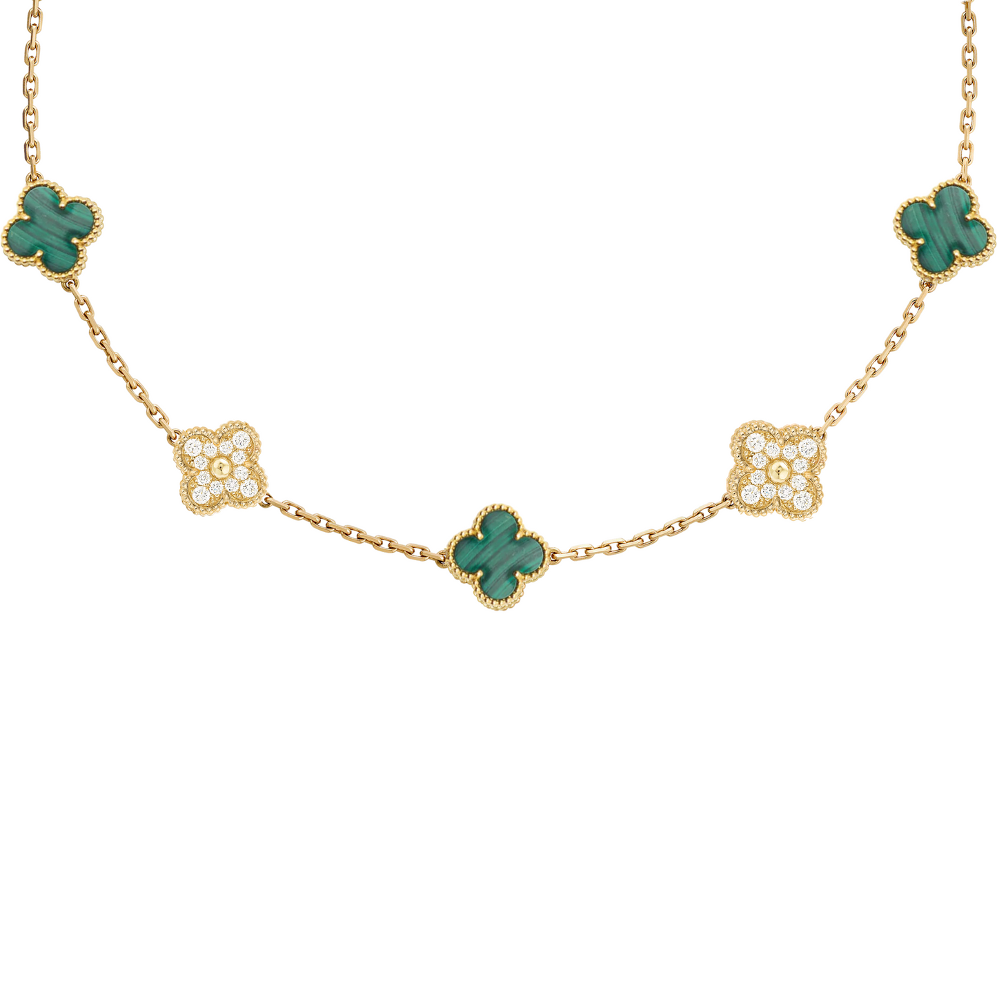VAN CLEEF VINTAGE ALHAMBRA NECKLACE - GOLD/GREEN/DIAMANTE