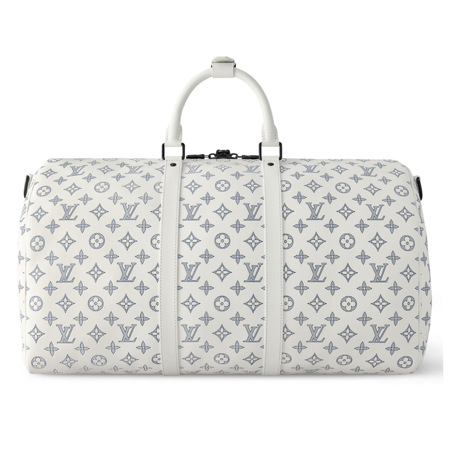 LOUIS VUITTON KEEPALL BANDOULIERE EMBOSSED DUFFEL BAG - WHITE
