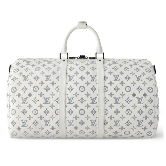 LOUIS VUITTON KEEPALL BANDOULIERE EMBOSSED DUFFEL BAG - WHITE