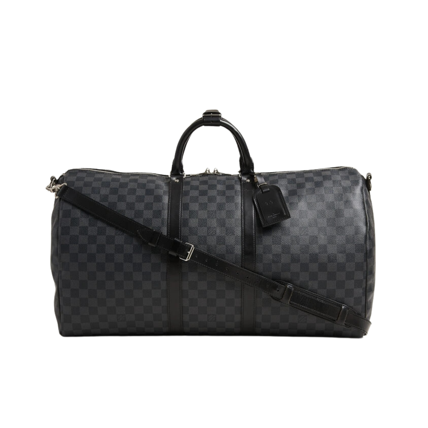 LOUIS VUITTON KEEPALL BANDOULIERE DAMIER GLOSS DUFFEL BAG - BLACK