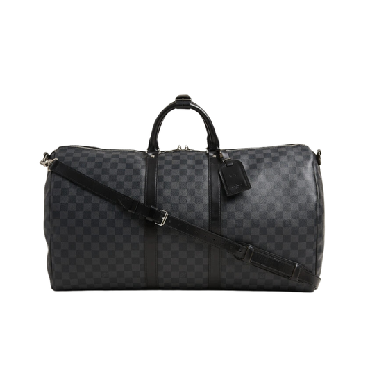 LOUIS VUITTON KEEPALL BANDOULIERE DAMIER GLOSS DUFFEL BAG - BLACK