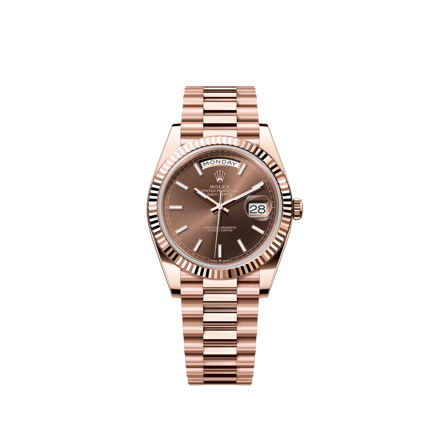 ROLEX DAY DATE 41 FLUTED ROSE GOLD CHOCOLATE DIAL