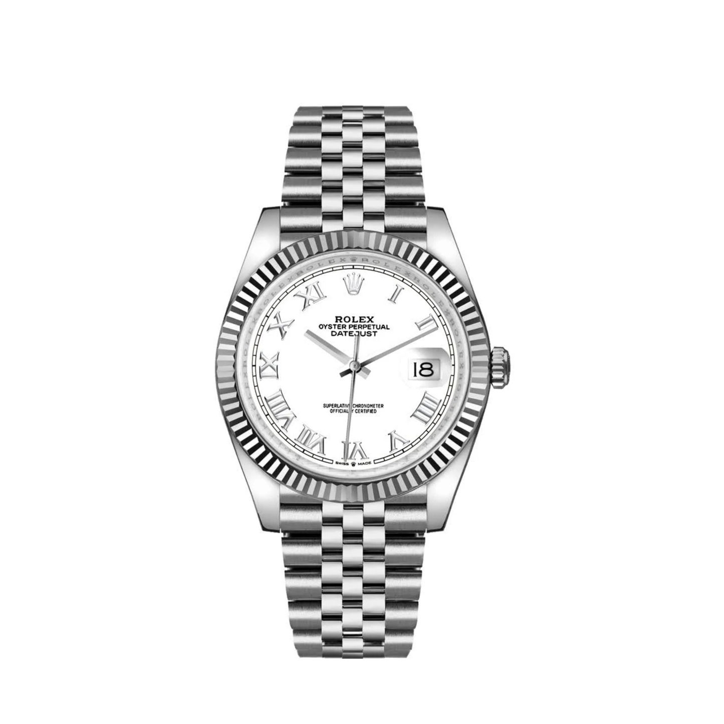 ROLEX DATEJUST 41 FLUTED WHITE ROMAN DIAL