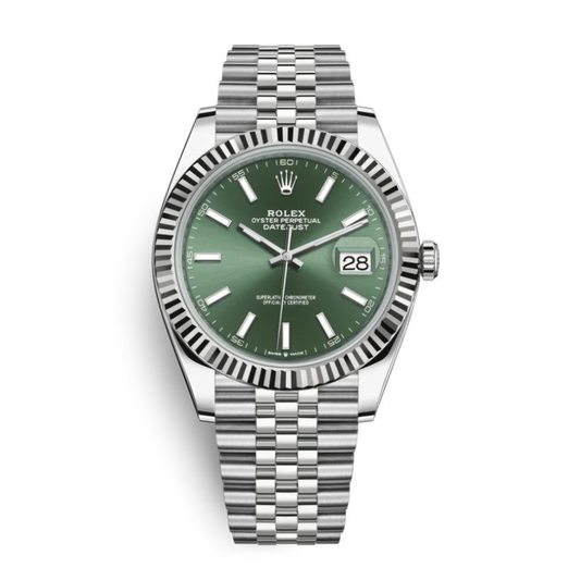ROLEX DATEJUST FLUTED MINT GREEN JUBILEE - SILVER