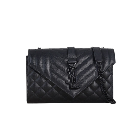 YVES SAINT LAURENT GRAIN DE POUDRE ENVELOPE CHAIN WALLET - ALL BLACK