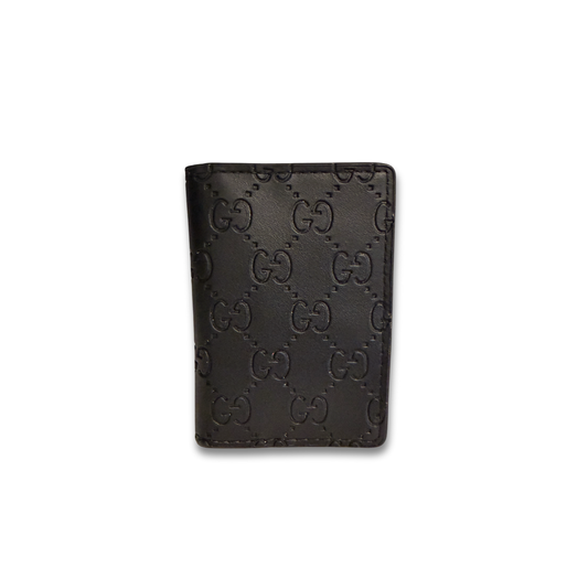 GUCCI MONOGRAM IMPRINT FLIP CARD HOLDER - BLACK