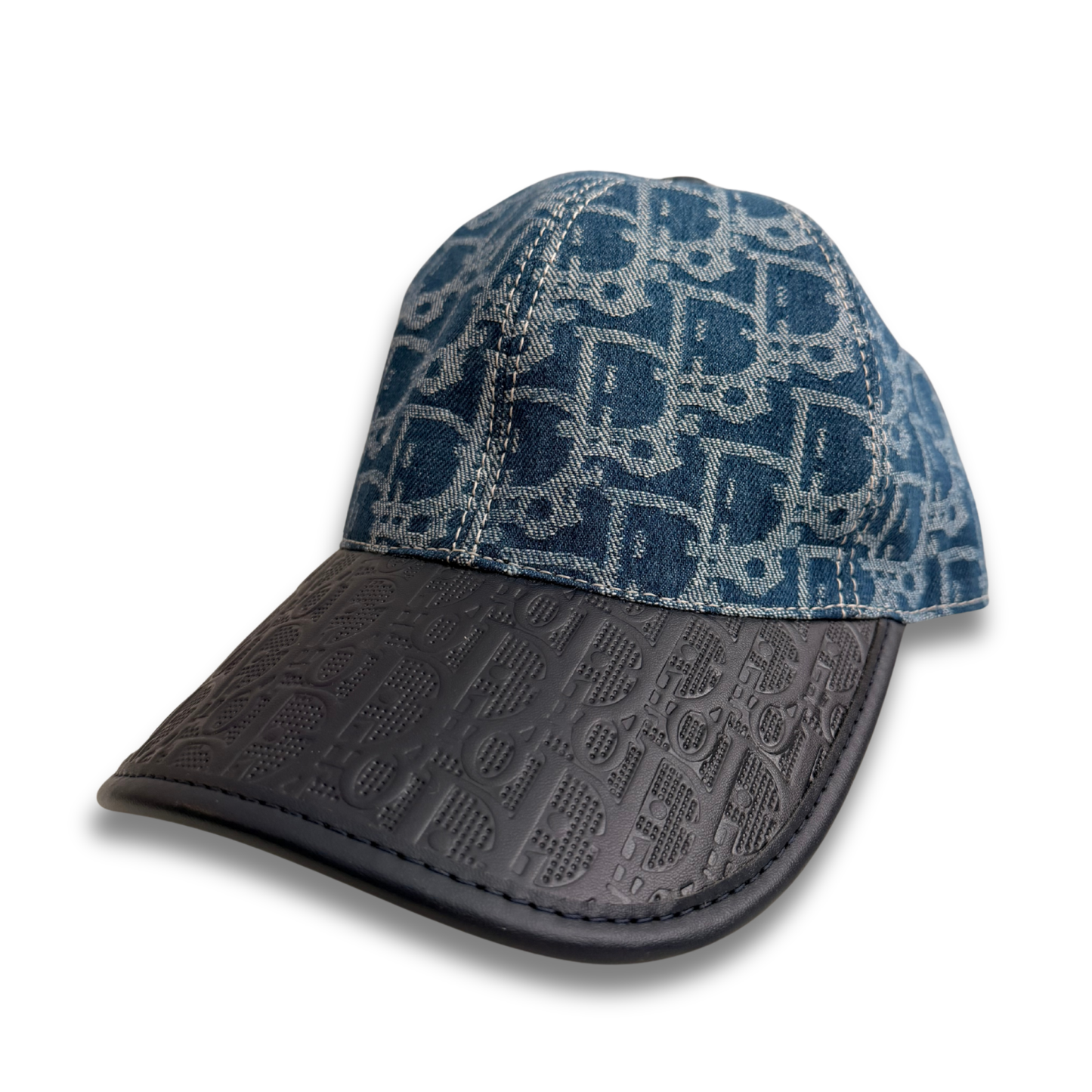 DIOR OBLIQUE LEATHERETTE MONOGRAM HAT - BLUE