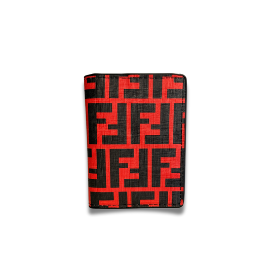 FENDI MONOGRAM FLIP CARD HOLDER - BLACK/RED