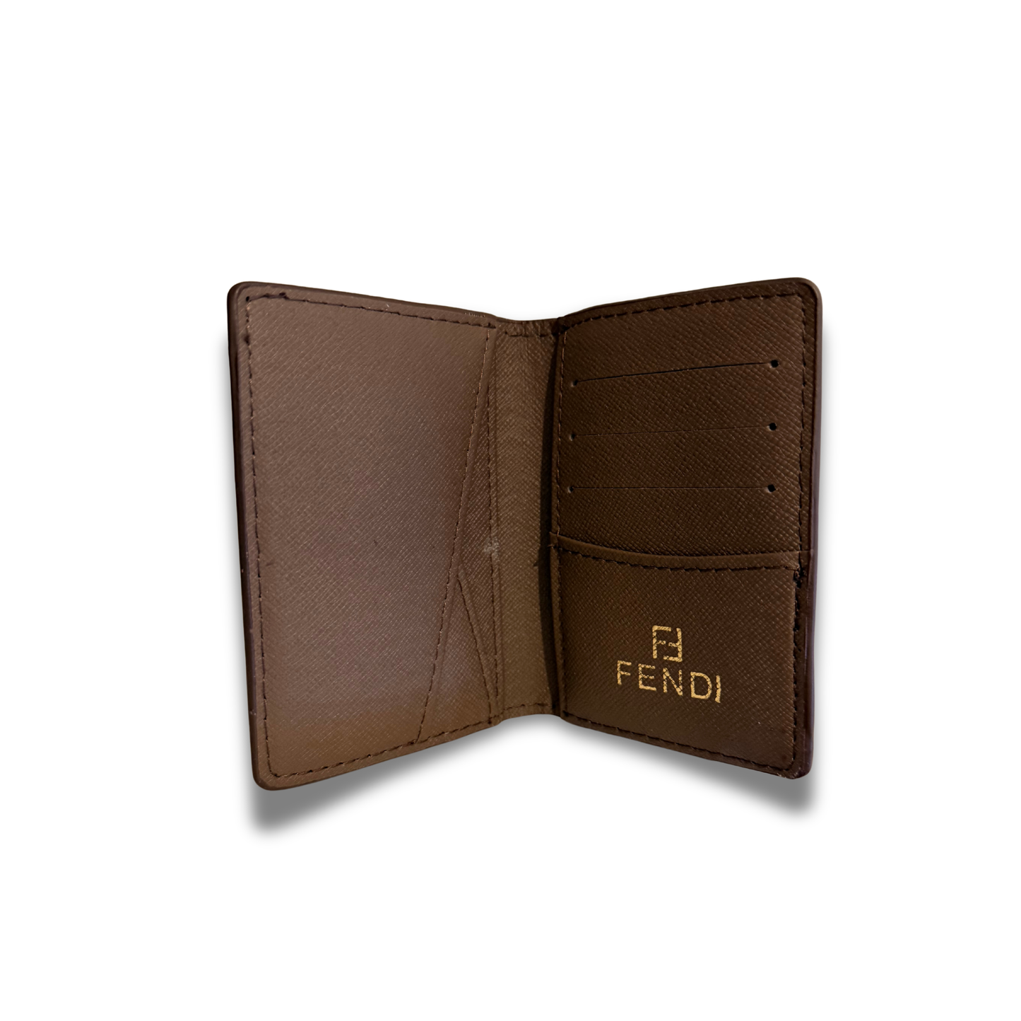 FENDI LOGO FLIP CARD HOLDER - BROWN
