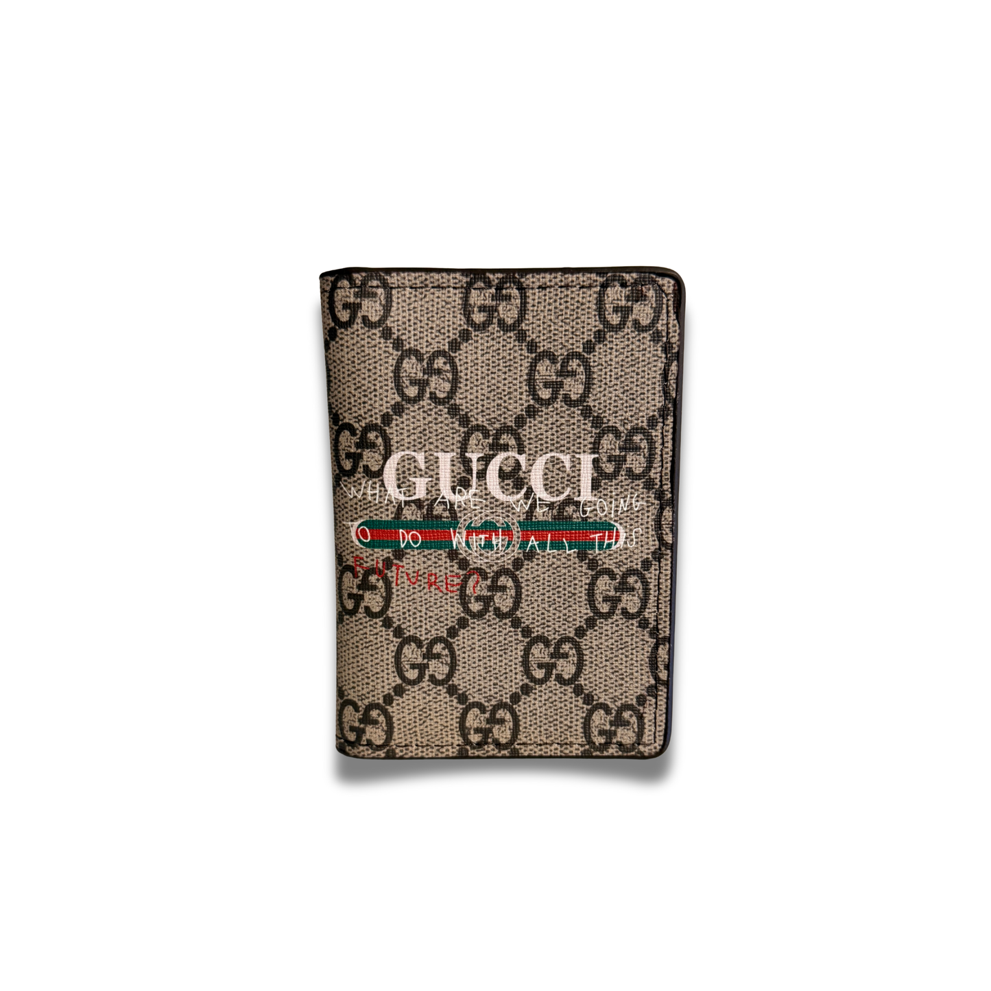 GUCCI LOGO BADGE FLIP CARD HOLDER - BROWN
