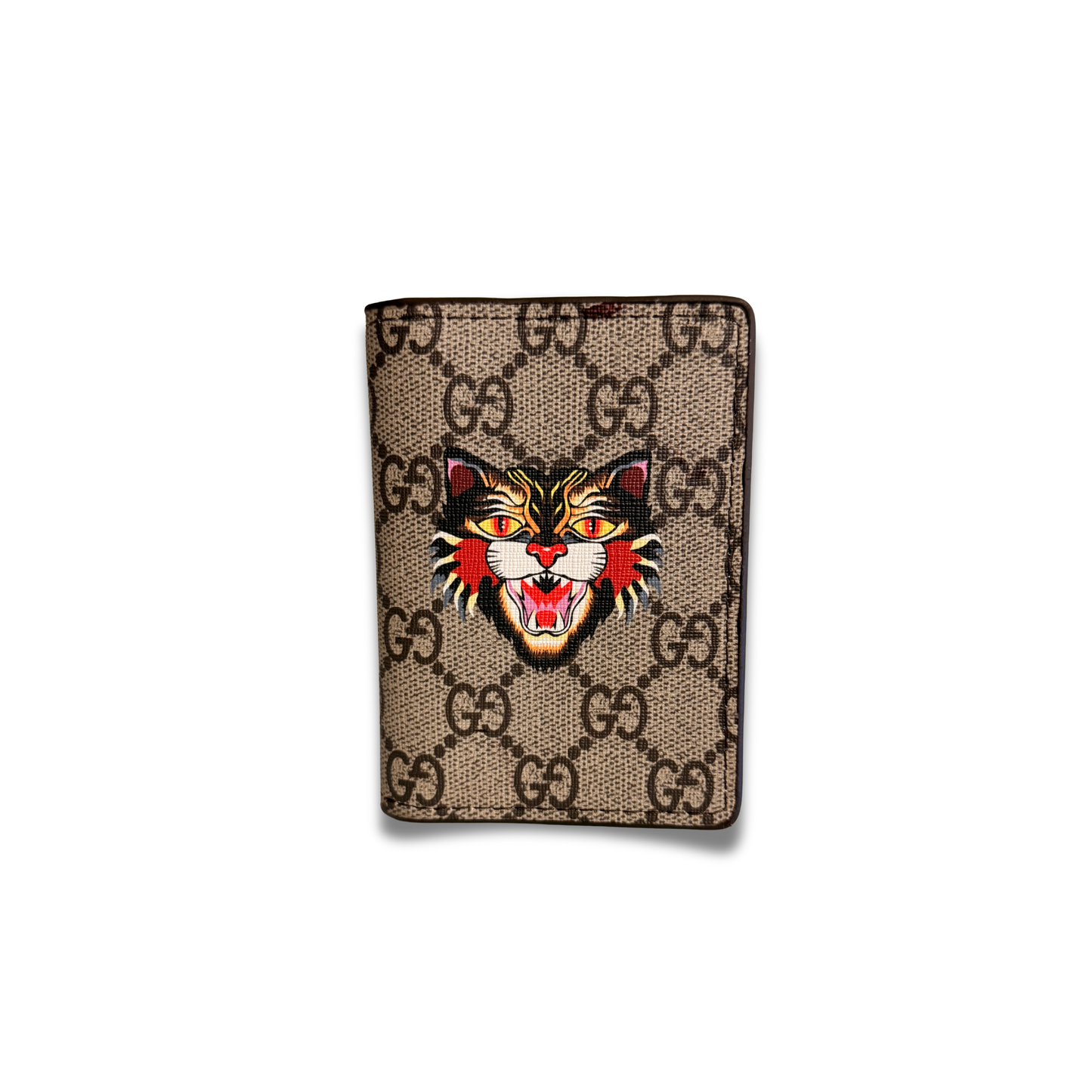GUCCI RED TIGER FLIP CARD HOLDER - BROWN