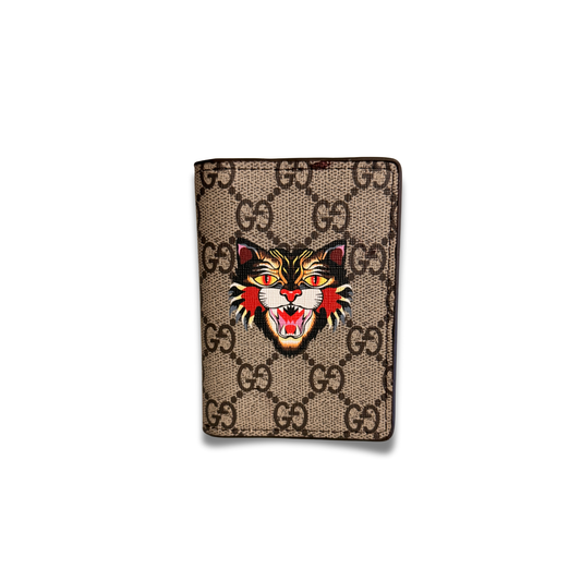 GUCCI RED TIGER FLIP CARD HOLDER - BROWN
