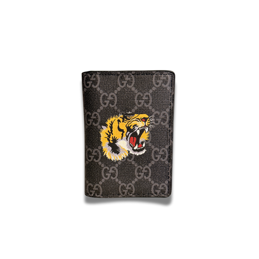 GUCCI TIGER FLIP CARD HOLDER - BLACK
