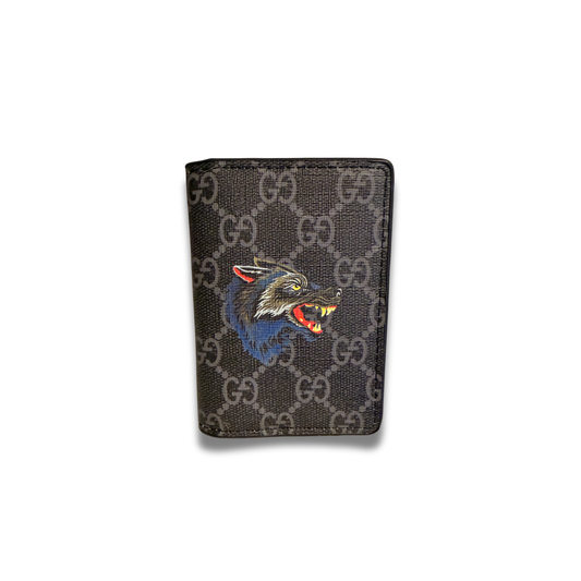 GUCCI WOLF FLIP CARD HOLDER - BLACK