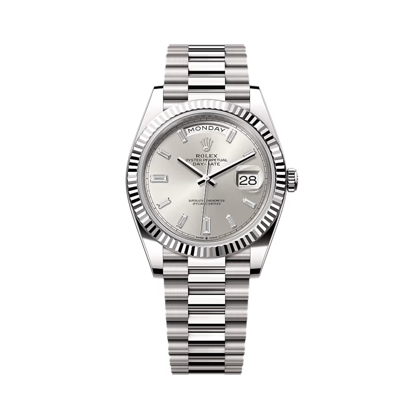ROLEX DAY DATE 40 SILVER BATON DIAL
