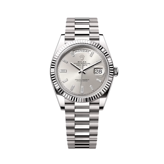 ROLEX DAY DATE 40 SILVER BATON DIAL