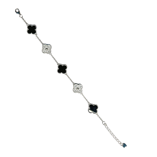 VAN CLEEF VINTAGE ALHAMBRA BRACELET - SILVER/BLACK/SILVER