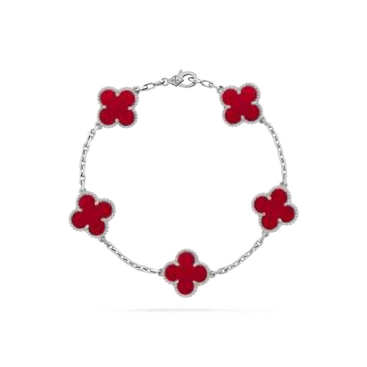 VAN CLEEF VINTAGE ALHAMBRA BRACELET - SILVER/RED