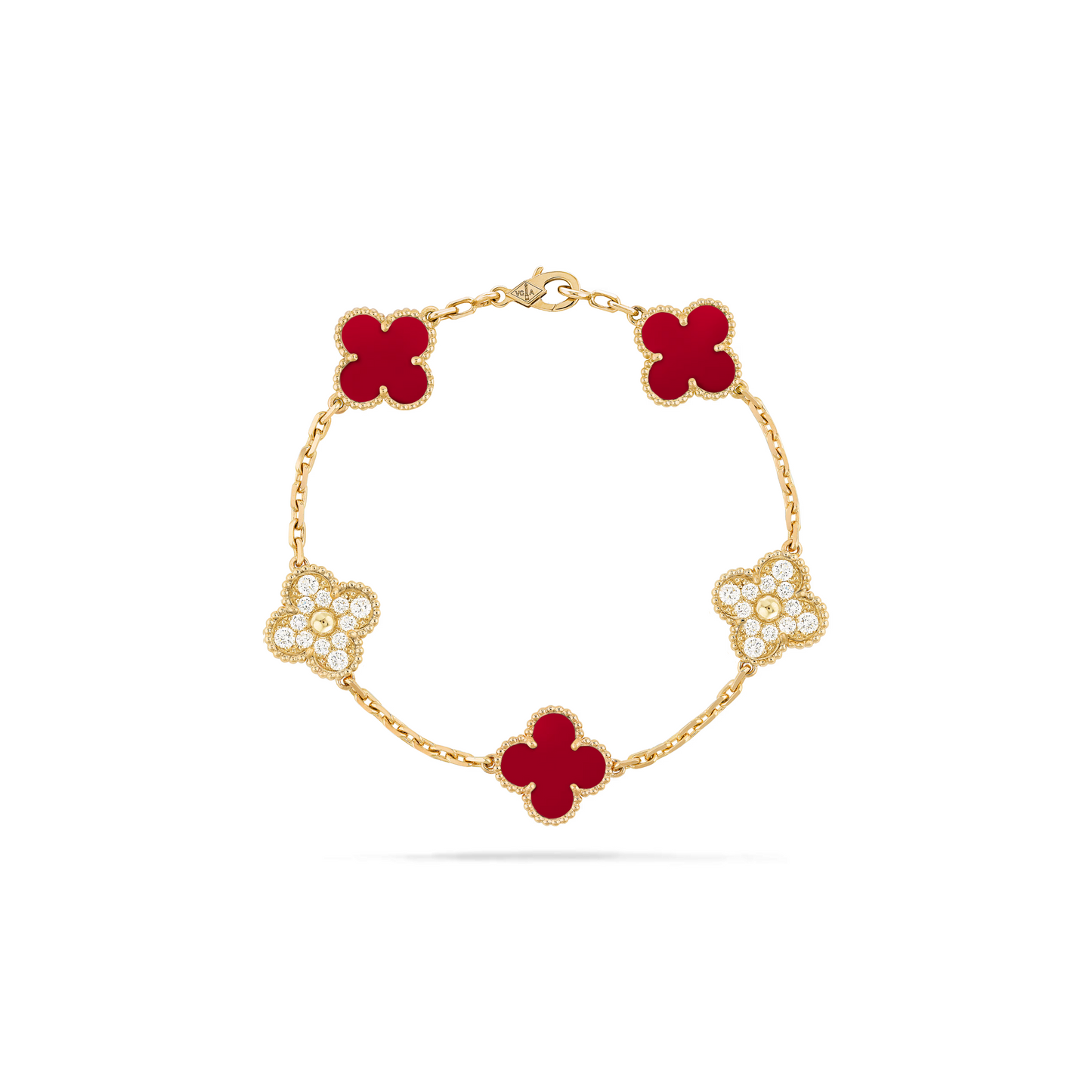 VAN CLEEF VINTAGE ALHAMBRA BRACELET - GOLD/RED/DIAMANTE