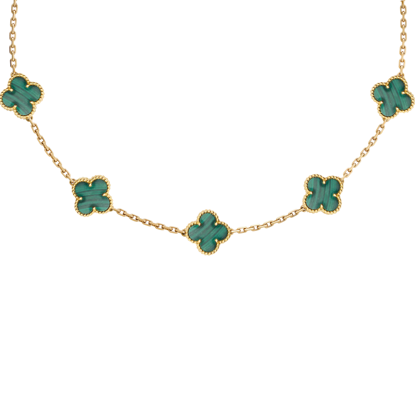 VAN CLEEF VINTAGE ALHAMBRA NECKLACE SMALL PENDANTS - GOLD/GREEN