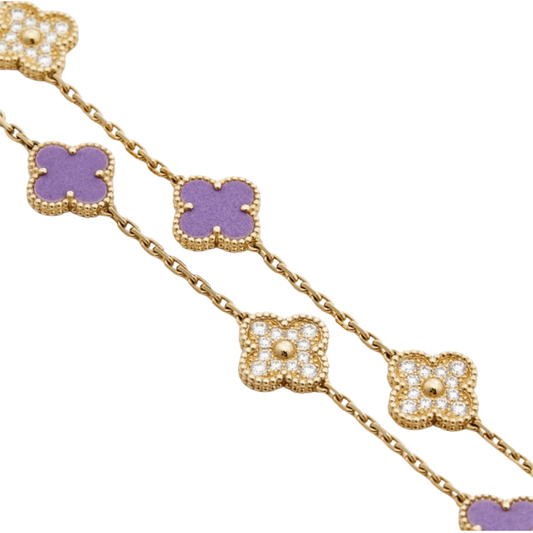 VAN CLEEF VINTAGE ALHAMBRA BRACELET - GOLD/PURPLE/DIAMANTE