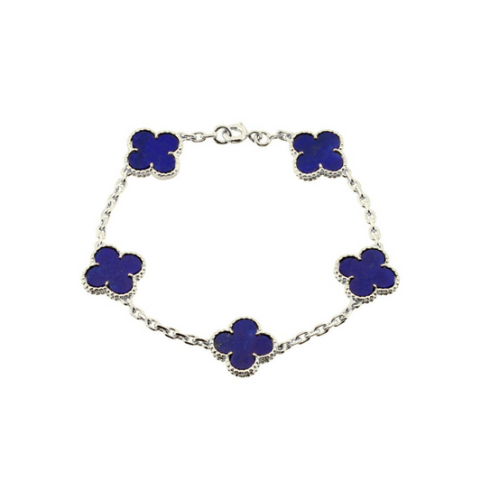 VAN CLEEF VINTAGE ALHAMBRA BRACELET SMALL PENDANTS - SILVER/NAVY BLUE