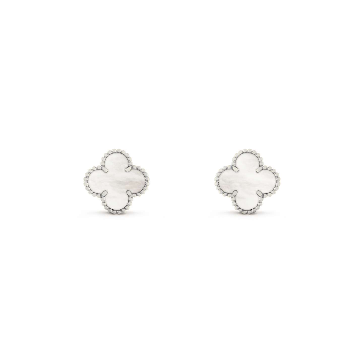 VAN CLEEF VINTAGE ALHAMBRA EAR STUDS - SILVER/WHITE
