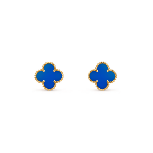 VAN CLEEF VINTAGE ALHAMBRA EAR STUDS - GOLD/BLUE