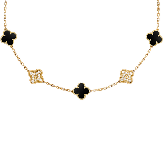VAN CLEEF VINTAGE ALHAMBRA NECKLACE  - GOLD/BLACK/DIAMANTE