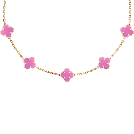 VAN CLEEF VINTAGE ALHAMBRA NECKLACE SMALL PENDANTS - GOLD/PINK