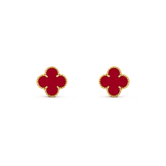 VAN CLEEF VINTAGE ALHAMBRA EARSTUDS - GOLD/RED