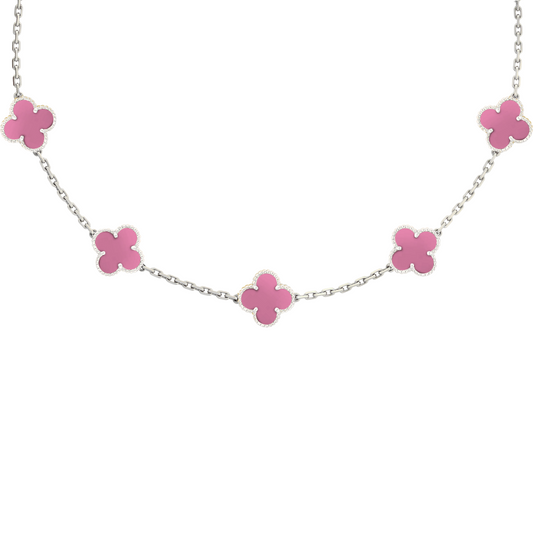 VAN CLEEF VINTAGE ALHAMBRA NECKLACE  - SILVER/PINK